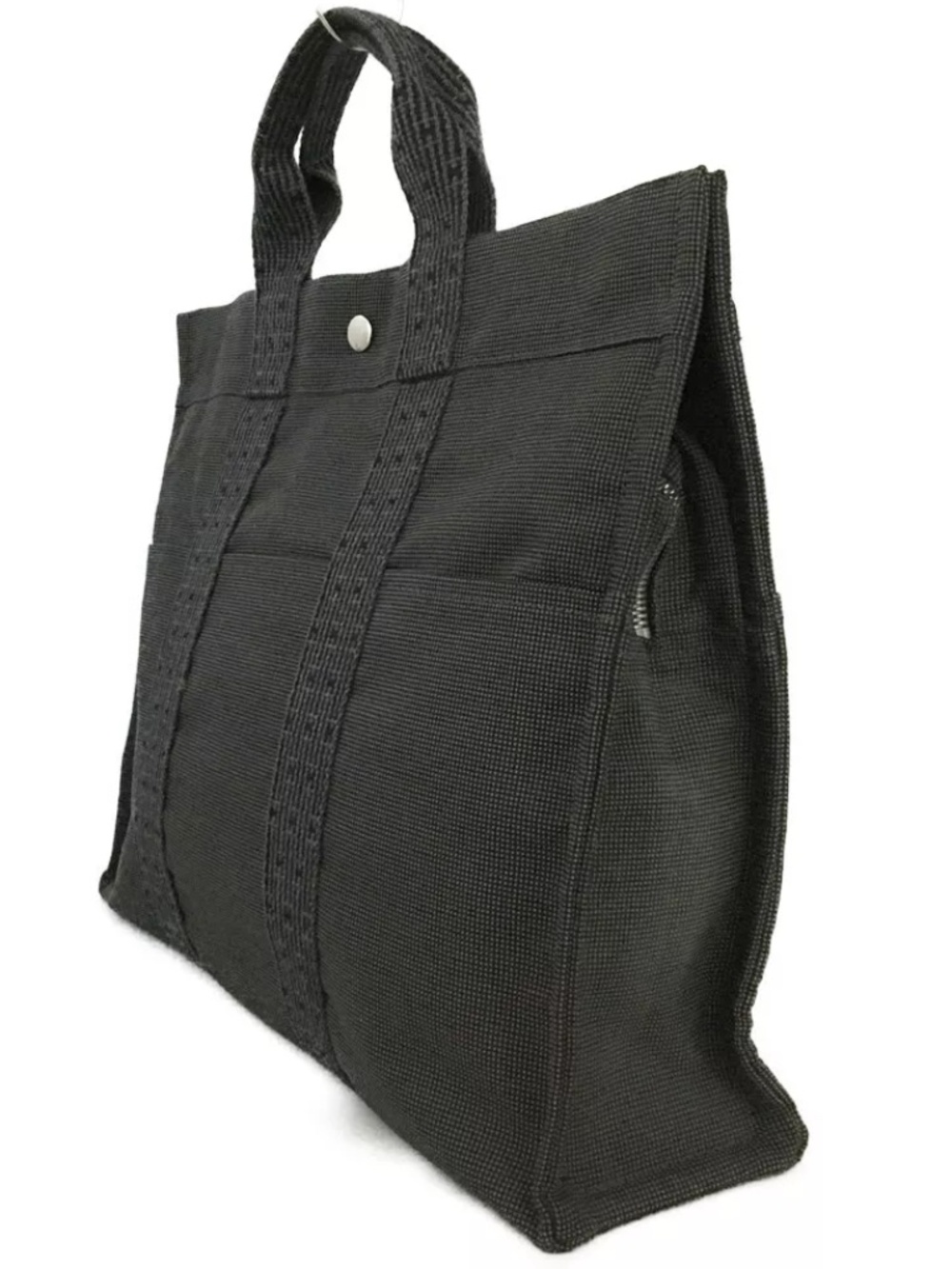 HERMES Her Line MM Canvas Tote Hand Bag Black/8AG0456